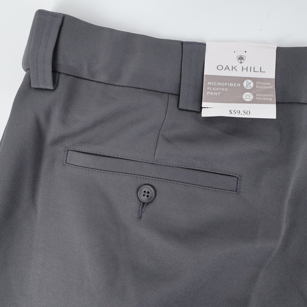 NEW Oak Hill‎ Mens Grey Microfiber Pleated Dress Pants 48x28 Wrinkle Resistant
